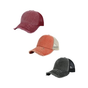 Fashion Design 5 Panel Washed Cotton Distressed Mesh Adjustable Baseball Mesh <b>Hat</b> Trucker Caps - Product Image 1