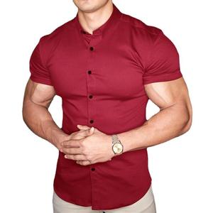 Men's Muscle Fit Mandarin Collar Short Sleeve t Shirt 2026 Athletic Fit Solid Casual Summer Party Wear Button <b>Down</b> Top HD - Product Image 1