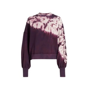 Sweat-shirt tie-dye bordeaux, motif spirale shibori prune, manches blouson, col rond, pull en coton décontracté pour femme, coupe courte, personnalisable OEM - Product Image 1