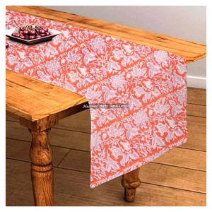 Hand Block Printed 100% Cotton Table <b>Runner</b> Floral Pattern Portable Table <b>Runner</b> For Indoor Outdoor Events For Square Tables - Product Image 3