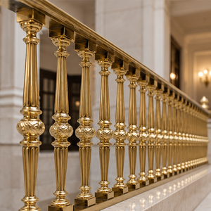Barandilla de Columna Acanalada con Acabado en Bronce Dorado Pulido para Hoteles de Lujo, Villas y Grandes Escaleras - Product Image 3