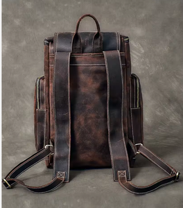 Customizable Leather <b>Backpack</b> Hiking Camping Unisex Vintage Durable Cotton Waterproof Anti-Theft Laptop Outdoor Genuine Leather - Product Image 2