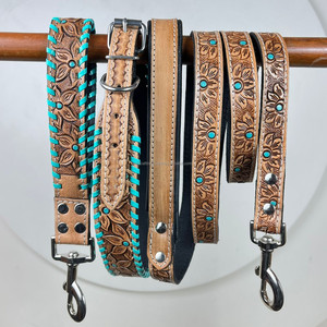 Ensemble de laisse de chien et de laisse de trafic en cuir de vache usiné à la main de qualité supérieure - Product Image 3