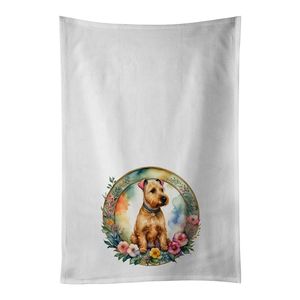 Lakeland Terrier Fleurs Serviette de cuisine décorative Set 2 torchons blancs 1 main Visage Cheveux Yoga Thé Torchon 19X28 Serviette - Product Image 1