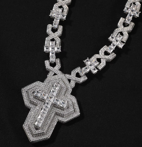 Collar con Colgante de Cruz de Moissanita, Cadena con Incrustaciones, Chapado en Rodio, Amuleto Geométrico, para Regalo de Aniversario - Product Image 1