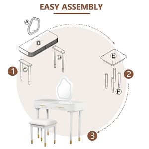 40\" Modern Makeup Vanities Set with Touch Screen Lighted <b>Mirror</b> Dressing <b>Table</b> Cushioned Stool & 2 Large Drawers - Product Image 5