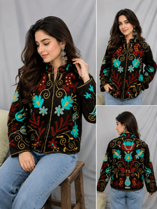 Chaqueta de pana con cuello mandarín, estilo vacaciones de verano, chaqueta bordada a mano, chaqueta de pana de manga larga - Product Image 6