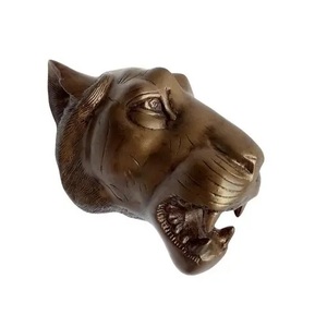 Escultura de Pared de Cabeza de León de Metal Artístico Grande, 14 Pulgadas, Acabado Cobre Antiguo, Artesanía en Metal Moldeado - Product Image 1