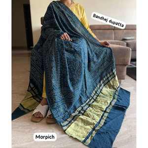 DISEÑADOR BANDHNI DE SEDA ESTAMPADO SOLO DUPATTA MOREPEACH - Product Image 1