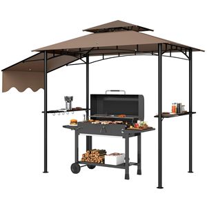 Gazebo para Barbacoa de 8 Pies x 5 Pies, Color Marrón, para Exteriores, con Toldo Lateral, 2 Estantes Laterales y 6 Ganchos, Pérgola, Cubierta Protectora - Product Image 1