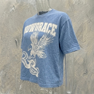 T-shirt bleu pour homme Snowgrace avec imprimé aigle et serpent, manches courtes, coupe classique, jersey décontracté en coton, col rond - Product Image 3