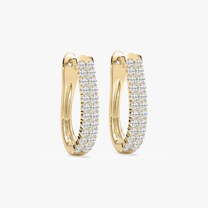 14K Yellow Gold Round Lab Grown Diamond Double Row <b>Hinge</b> Back <b>Hoop</b> <b>Earrings</b> with IGI Certification Women's Trendy Jewelry - Product Image 4