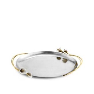 Mirror Polish Stainless Steel Serving Tray with <b>Ornamental</b> Gold Handles for Fine <b>Dining</b> Experience - Product Image 5