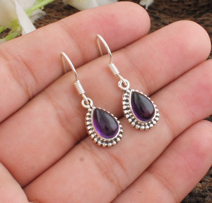 Boucles d'oreilles pendantes en améthyste naturelle, argent sterling 925, pierres précieuses authentiques, bijoux de luxe pour mariage et soirée, unisexe - Product Image 1