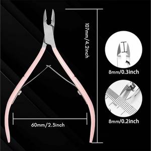 Coupe-ongles professionnel en acier inoxydable avec poignées roses, lame courbée, pointe acérée pour ongles des doigts, usage adulte - Product Image 5