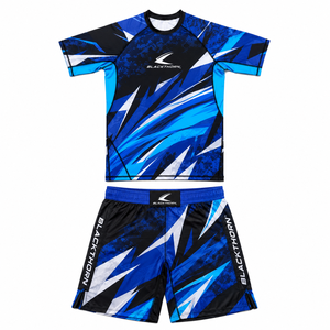 Conjunto de Pantalones Cortos y Jersey de Muay Thai MMA para Hombre, de Secado Rápido, Transpirable, Deportivo, Satinado, Spandex/Poliéster, Sin Costuras, Elástico, Cintura Media, con Cordón Ajustable - Product Image 1