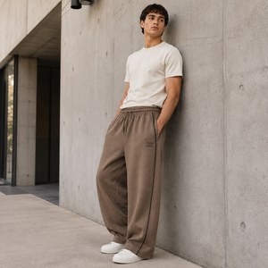 Pantalon de détente ample à entrejambe bas pour homme en molleton bouclette avec cordon de serrage, broderie personnalisée, hiver, respirant, coton écologique - Product Image 5