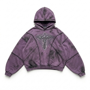 Sudadera con Capucha Oversize Vintage con Lavado Ácido, Forro de Invierno, Tejido de Punto, Gráfico Bordado en 3D en el Pecho - Product Image 3