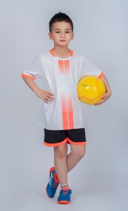 Ensemble de maillots de football pour garçons, blanc et orange, manches courtes, respirant, en polyester, uniforme, vêtements de sport pour enfants, toutes saisons - Product Image 1