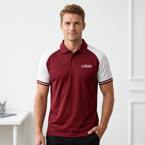 Polo brodé sur mesure en coton épais à manches courtes avec bande contrastante sur l'épaule, uniforme fabriqué au Bangladesh. - Product Image 5