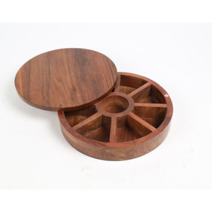 Boîte à épices en bois artisanale Masala Dabba avec couvercle gravé, 7 compartiments, organiseur d'épices en bois écologique pour la maison - Product Image 2