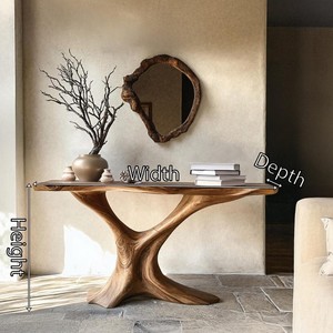 Modern <b>Live</b> <b>Edge</b> Farmhouse Console <b>Table</b> Handmade Solid Wood Pedestal Base Narrow Entryway <b>Table</b> - Product Image 4