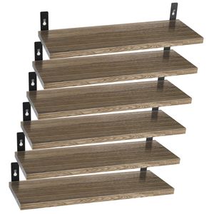 6 Set di Mensole Galleggianti in Legno da 15,55x5,19 Pollici, Montaggio a Parete con Staffa Metallica, Scaffale Espositivo Galleggiante, Organizzatore da Parete - Product Image 1