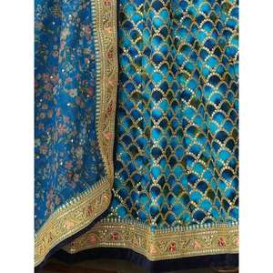 Astonishing Blue <b>Sequins</b> Work <b>Art</b> Silk Sangeet Wear Lehenga Choli - Product Image 2
