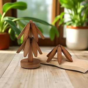 Premium Quality Wooden Tree <b>Trivet</b> Coaster Foldable Hot Dish Stand Natural Wood Kitchen Table Protector - Product Image 4