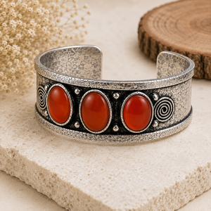 Hydro Carnelian Wide Open Bezel Set Cuff <b>Bangle</b> Silver/Gold Plated Brass Handmade Vintage Unisex Gift Jewelry Town in JT-044 - Product Image 4