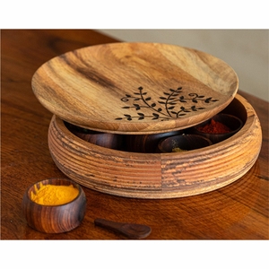 Caja de especias de madera hecha a mano con 7 recipientes y tapa, Masala Dani de madera para cocina, recipientes redondos ecológicos para almacenar alimentos. - Product Image 3