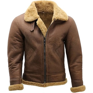 Custom Men's B3 <b>Shearling</b> Sheepskin Leather Eco-Friendly Windproof Cozy Sherpa Fur Lined Winter <b>Bomber</b> Flight <b>Jacket</b> OEM - Product Image 1