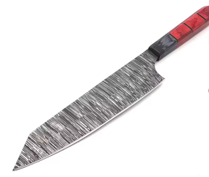 Couteau de chef en acier Damas, fait main, écologique, ambidextre, manche en bois, tranchant comme un rasoir, passe au lave-vaisselle, style traditionnel - Product Image 4