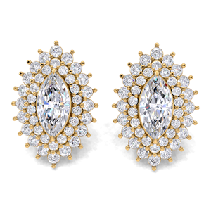 Boucles d'oreilles clous de luxe en or 18 carats jaune, blanc et rose, plaqué rhodium, avec diamants marquise double halo de 1,85 carat cultivés en laboratoire, à fermoir à vis, pour mariée - Product Image 1