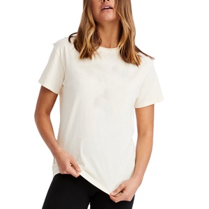 เสื้อยืดคอกลมและคอวีแขนสั้นสีดำสำหรับผู้หญิง ผ้าฝ้าย 100% ทรงเข้ารูป สีพื้น ขายส่ง OEM - Product Image 1