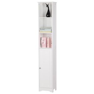 Mobile Bagno Moderno Bianco a Una Porta e Tre Ripiani, Soluzione Salvaspazio in MDF e Metallo per Casa o Hotel - Product Image 4