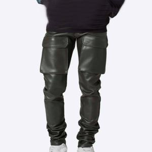 Pantalon en cuir et toile brillant pour homme, décontracté, tendance, taille élastique, taille mi-haute, imperméable, offre spéciale - Product Image 5