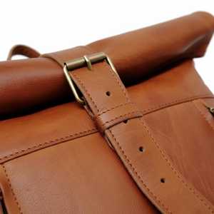 Premium Leather <b>Roll</b> Top <b>Backpack</b> Unisex Vintage Fashion Cotton Lining Travel Bag Retro Laptop Rucksack Bulk Pricing LTBP-0060 - Product Image 3