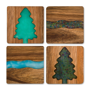 Stylish European Classic Dining Kitchen Christmas Coaster <b>Set</b> High Solid Wood Spliced Resin Eco-Friendly Tea Mat <b>Square</b> Placemat - Product Image 3