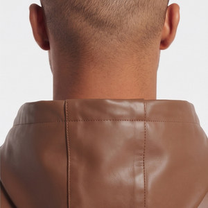 Chaleco de Cuero con Capucha para Hombre con Cremallera, Chaleco de Cuero Premium sin Mangas para Hombre, Sudadera con Capucha de Cuero sin Mangas OEM para Hombre - Product Image 4