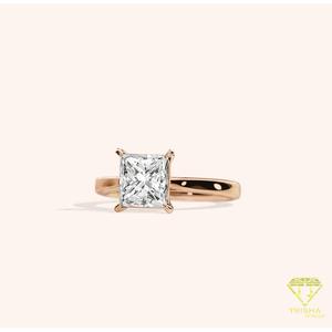 Anillo de Compromiso Solitario con Diamante Cultivado en Laboratorio, Corte Princesa, en Oro Rosa de 14K, Anillo Clásico de Promesa, Aniversario de Bodas para Mujer - Product Image 4