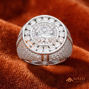 Men’s <b>Silver</b> Halo <b>Solitaire</b> Statement <b>Ring</b> – Luxury Hip Hop Bust Down Jewellery Round Cluster <b>Ring</b> – Fully Iced Out Signature - Product Image 4