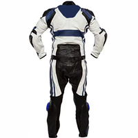 Traje de Motociclismo Unisex de Cuerpo Completo, de Cuero, Azul, Blanco y Negro, con Paneles Reflectantes y Resistentes al Viento, para Todas las Estaciones