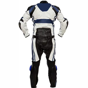 Traje de Motociclismo Completo para Hombre, de Cuero, en Bloques de Color Azul, Blanco y Negro, Resistente al Viento, para Todas las Estaciones, Chaqueta y Pantalones - Product Image 3