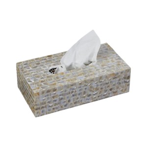 Caja de pañuelos rectangular de alta gama con incrustaciones de nácar y madera hecha a mano para decoración del hogar - Product Image 1