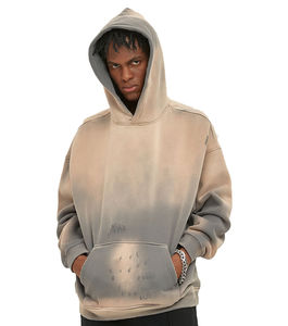 Sweat-shirt à capuche surdimensionné personnalisé 400 g/m² en polyester 100 % brodé, effet délavé, style vintage, pour homme - Product Image 1