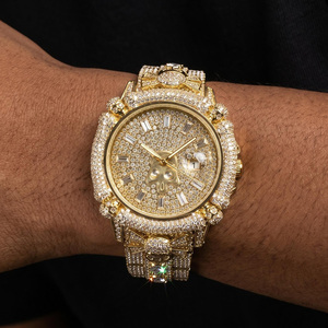 Hip Hop Mens Watch GOld Pave CZ Stone Crossbone Skull Dial Custom Logo Premium Quality Streetwear Jewelry Watch - Product Image 2