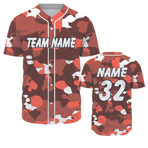 Camiseta de Béisbol Personalizada para Hombre, Color Naranja Camuflaje, con Botones, Uniforme Deportivo Transpirable para Equipo de Softbol, Camiseta Deportiva para Entrenamiento - Product Image 1