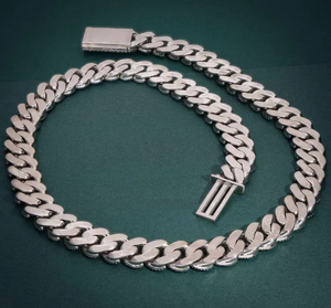 Blue <b>Iced</b> <b>Out</b> Cuban Link <b>Chain</b> | Silver Diamond Miami Cuban Necklace | Luxury Hip Hop Rapper Jewelry | Statement <b>Chain</b> for Men - Product Image 2