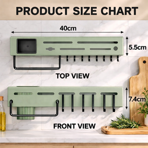 Kitchen Wall Mounted Utensil Rack with <b>Hooks</b> Knife Holder Storage Shelf Multi-Purpose Hanging Organizer - Product Image 5
